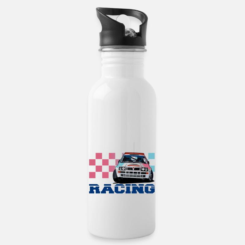 Rallye-Auto - Trinkflasche mit integriertem Trinkhalm - Weiß