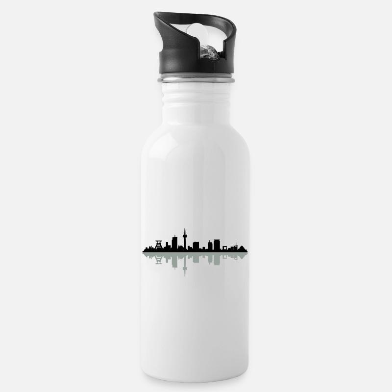 Skyline Essen - Trinkflasche mit integriertem Trinkhalm - Weiß
