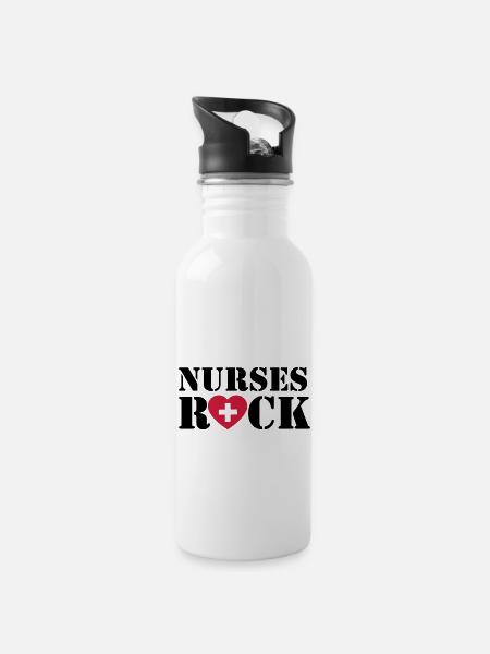 Nurses Rock - Water bottle with straw - white