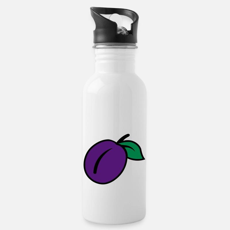 Pflaume - Trinkflasche mit integriertem Trinkhalm - Weiß