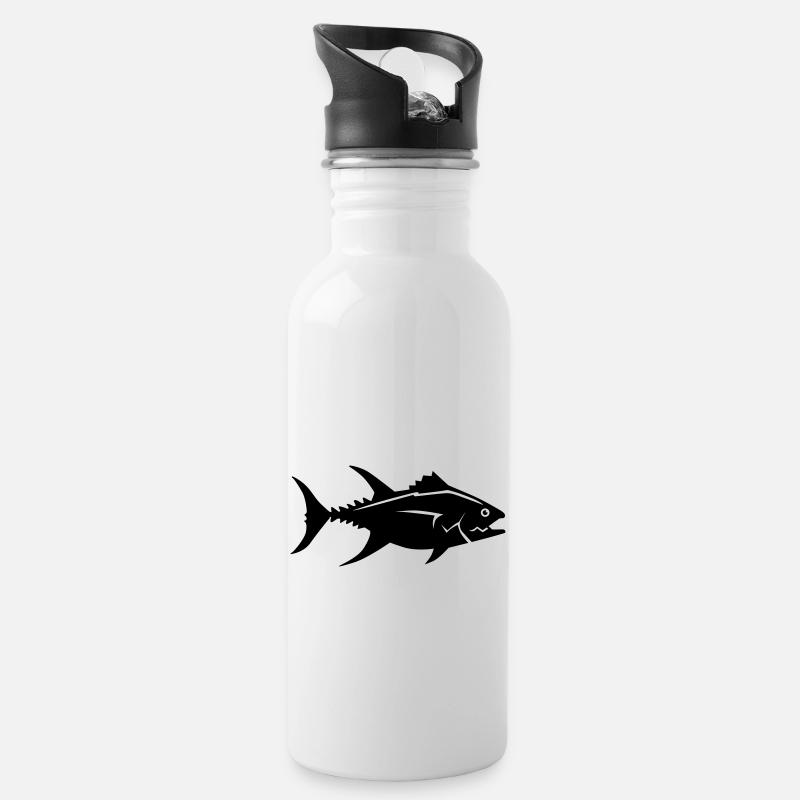 Thunfisch - Trinkflasche mit integriertem Trinkhalm - Weiß