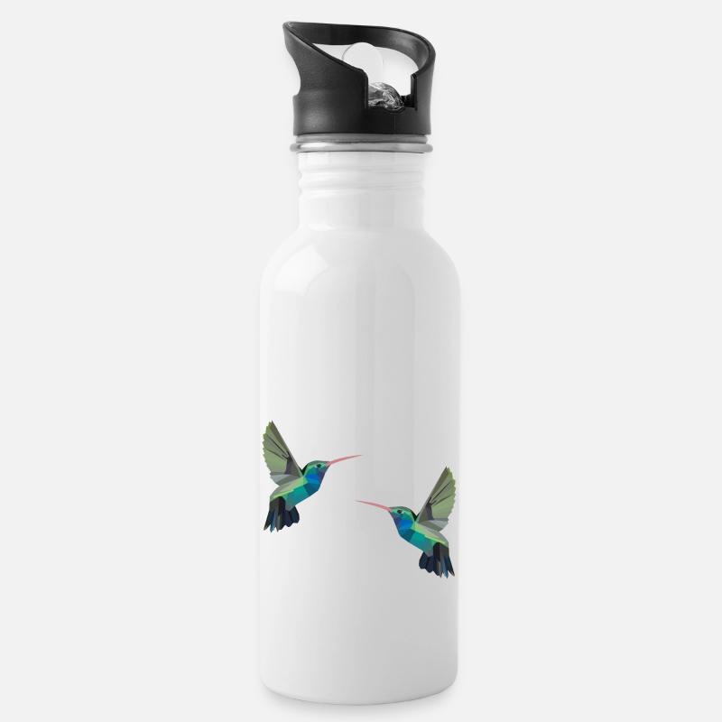 Kolibri Vogel Vögel Polygon Wellensittich Geschenk - Trinkflasche mit integriertem Trinkhalm - Weiß