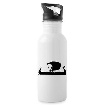 drakkar viking scandinavian boat - Water bottle with straw - white - Right