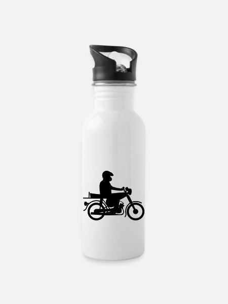 Simson mit Fahrer - Trinkflasche mit integriertem Trinkhalm - Weiß