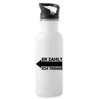 er_zahlt_ich_trinke_001 - Trinkflasche mit integriertem Trinkhalm - Weiß - Rechts
