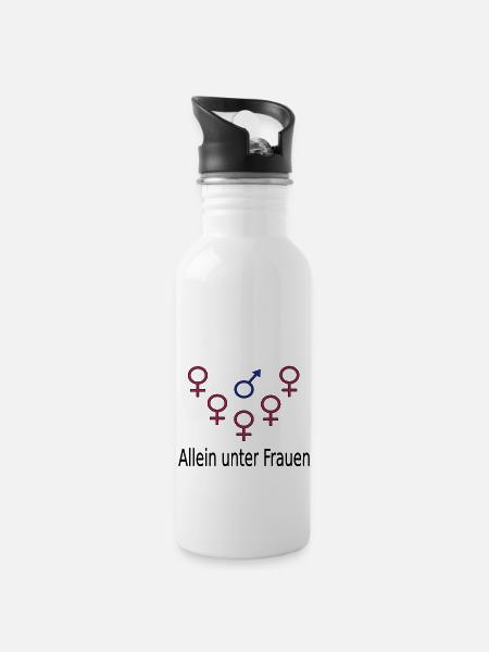 Allein unter Frauen - Trinkflasche mit integriertem Trinkhalm - Weiß