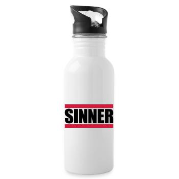 Sinner Text Logo - Trinkflasche mit integriertem Trinkhalm - Weiß - Rechts