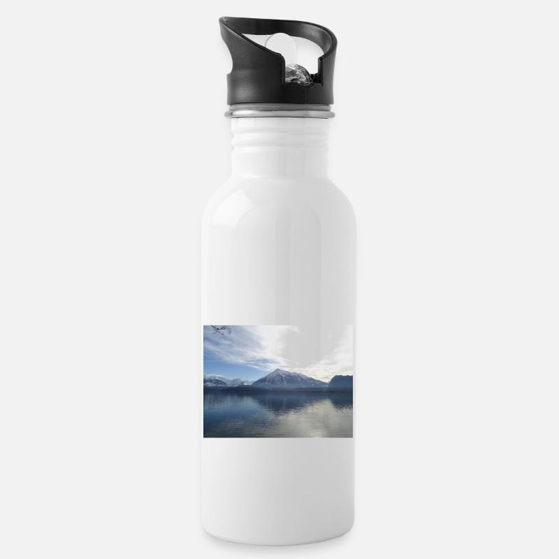 Thunersee mit Niesen - Trinkflasche mit integriertem Trinkhalm - Weiß