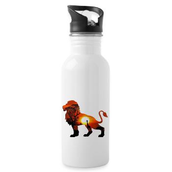 Majestic Lion - Animal Drawing - Water bottle with straw - white - Right