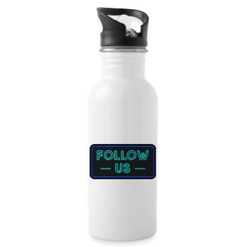 Follow Us Social Media Neon Design - Trinkflasche mit integriertem Trinkhalm - Weiß - Rechts