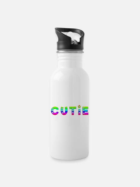 Cutie Quote Grafik - Trinkflasche mit integriertem Trinkhalm - Weiß
