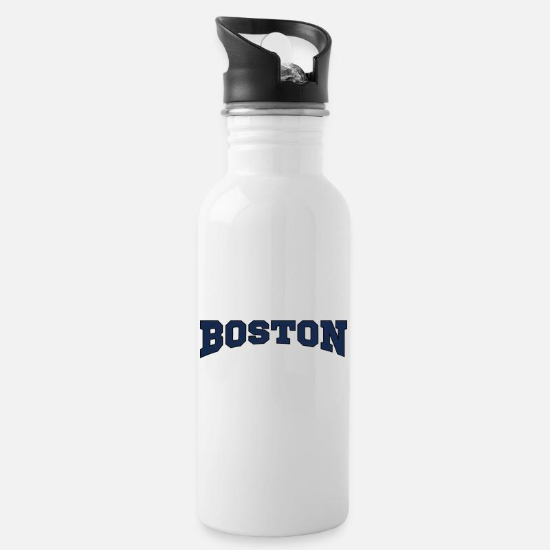 Boston Blockschrift Logo - Trinkflasche mit integriertem Trinkhalm - Weiß