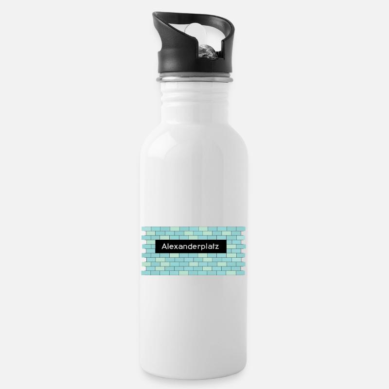 U-Bahnhof Alexanderplatz - Trinkflasche mit integriertem Trinkhalm - Weiß