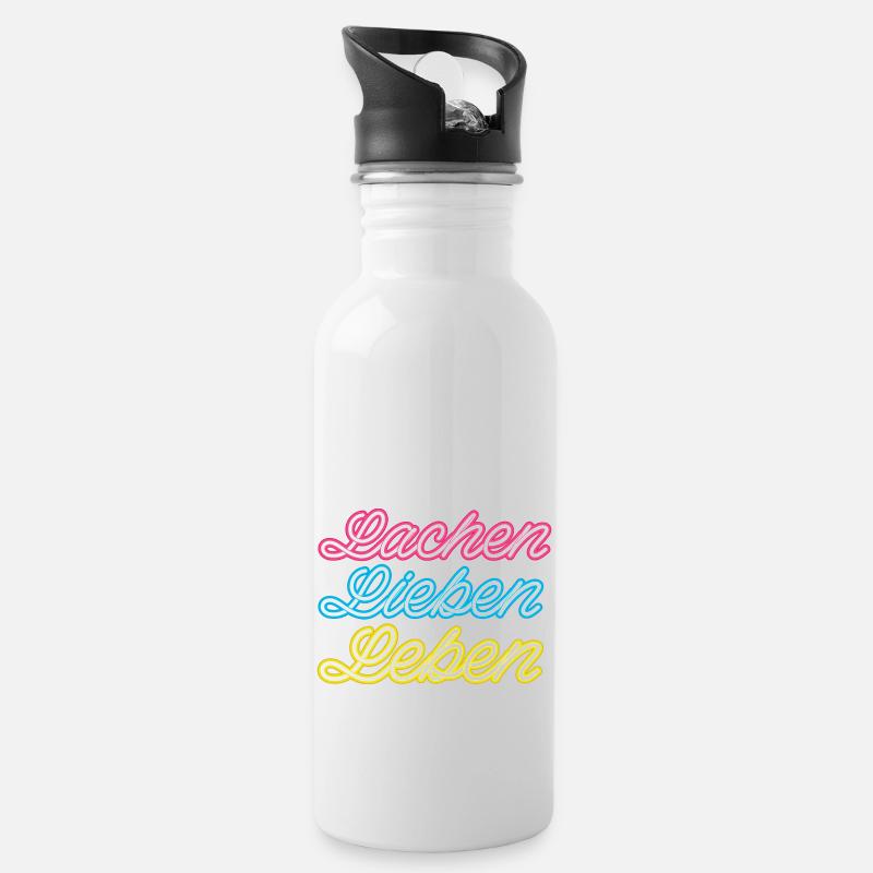 Lachen Lieben Leben - Trinkflasche mit integriertem Trinkhalm - Weiß