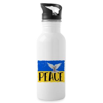 Ukraine Flag Coat of Arms Peace Peace. Against war! - Water bottle with straw - white - Right