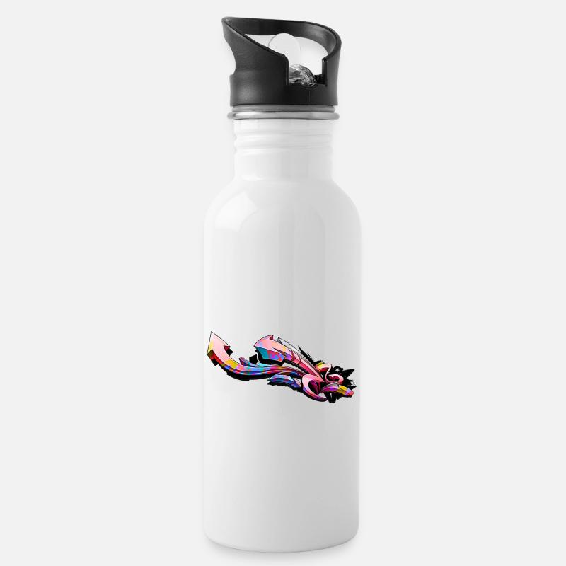 Graffiti - Trinkflasche mit integriertem Trinkhalm - Weiß