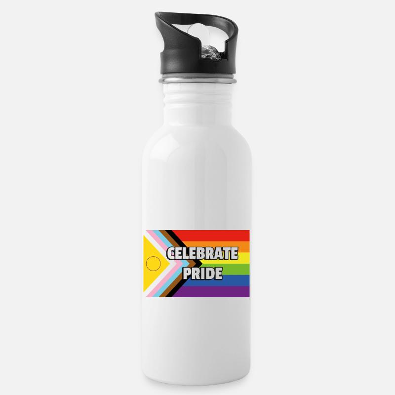Inclusive Pride Progress Flag CELEBRATE PRIDE - Water bottle with straw - white