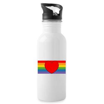 rainbow flag with heart LGBT lgbtqi queer - Water bottle with straw - white - Right