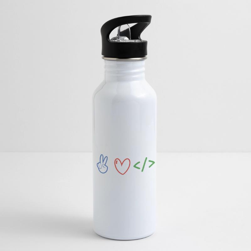 Peace Love Coding Coder Software Developer Program Trinkflasche mit integriertem Trinkhalm
