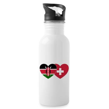 Kenia Schweiz Flagge Herz - Trinkflasche mit integriertem Trinkhalm - Weiß - Rechts