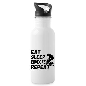 eat sleep bmx repeat - Radsport-Humor - Trinkflasche mit integriertem Trinkhalm - Weiß - Rechts