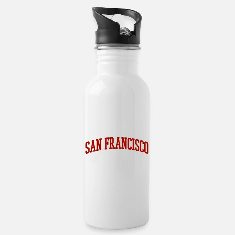 San Francisco Bogen Schriftzug Vintage - Trinkflasche mit integriertem Trinkhalm - Weiß