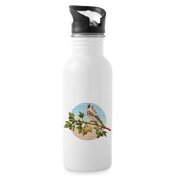 Bunter Vogel - Trinkflasche mit integriertem Trinkhalm - Weiß - Rechts