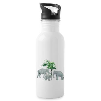 asiatische Elefantenfamilie - Trinkflasche mit integriertem Trinkhalm - Weiß - Rechts