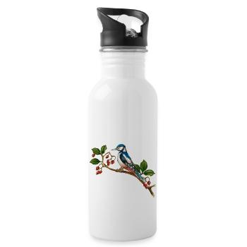 Bunter Vogel - Trinkflasche mit integriertem Trinkhalm - Weiß - Rechts