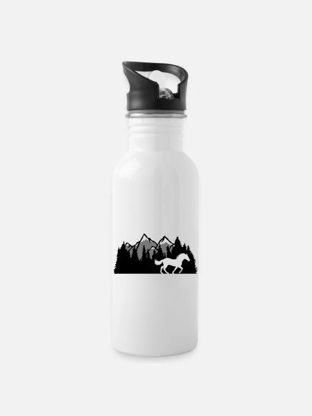 Berge Wald Natur Pferd - Trinkflasche mit integriertem Trinkhalm - Weiß