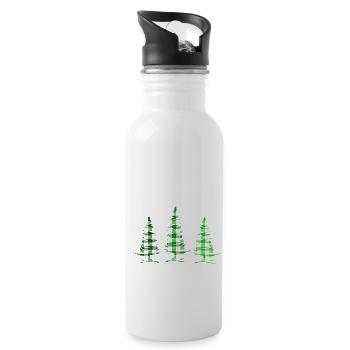 Merry Christmas, Weihnachtsbäume, kariert in grün - Trinkflasche mit integriertem Trinkhalm - Weiß - Rechts