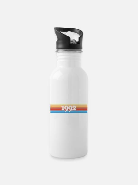 Regenbogen Jahr 1992 - Trinkflasche mit integriertem Trinkhalm - Weiß