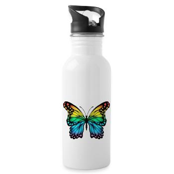 Schmetterling - Trinkflasche mit integriertem Trinkhalm - Weiß - Rechts