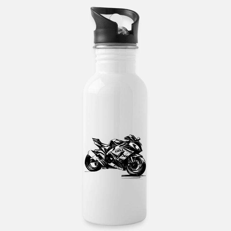 Zeigen Sie Ihren Stil mit unseren Motorradlogos - Trinkflasche mit integriertem Trinkhalm - Weiß