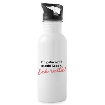 Ich gehe nicht durchs Leben ich reite - Trinkflasche mit integriertem Trinkhalm - Weiß - Rechts