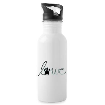 Löwe, Schriftzug, blau, Katzenliebhaber, Raubkatze - Trinkflasche mit integriertem Trinkhalm - Weiß - Rechts