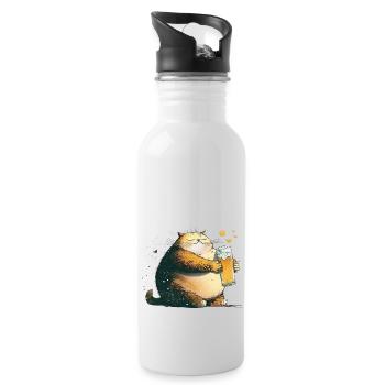 Chat satisfait avec de la bière - Gourde avec paille intégrée - blanc - Droite
