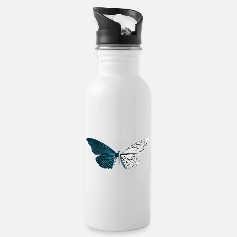 Papillon minimaliste - Gourde avec paille intégrée - blanc