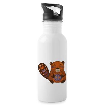 Wildtiere - Trinkflasche mit integriertem Trinkhalm - Weiß - Rechts