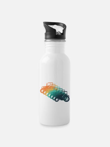 Oldtimer-Traktor - Trinkflasche mit integriertem Trinkhalm - Weiß
