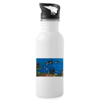 Orca, Ocean and Ships - Water bottle with straw - white - Right