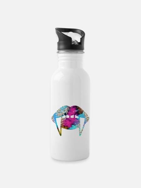 Groovy Vampirelips Light Blue Purple - Trinkflasche mit integriertem Trinkhalm - Weiß