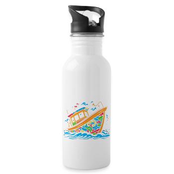 Pop Art Doodle Boat - Vibrant Caricature - Water bottle with straw - white - Right