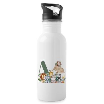 4th Birthday Personalized Safari - Water bottle with straw - white - Right