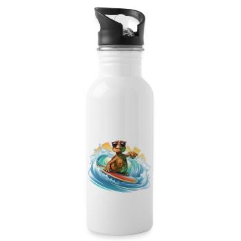 Surfende Schildkröte - Trinkflasche mit integriertem Trinkhalm - Weiß - Rechts