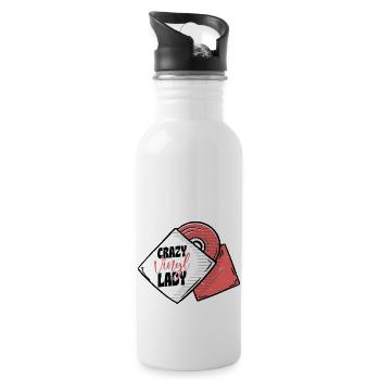 Crazy Vinyl Lady Record Vintage Fan - Trinkflasche mit integriertem Trinkhalm - Weiß - Rechts