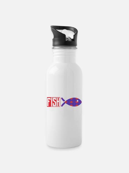 FISCH. HUMOR. FISCH. SARDINE. APRILSCHERZ - Trinkflasche mit integriertem Trinkhalm - Weiß