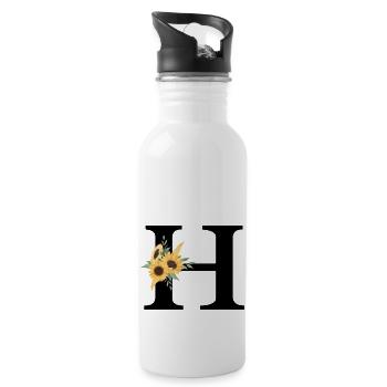Lettre h floral tournesol - Gourde avec paille intégrée - blanc - Droite