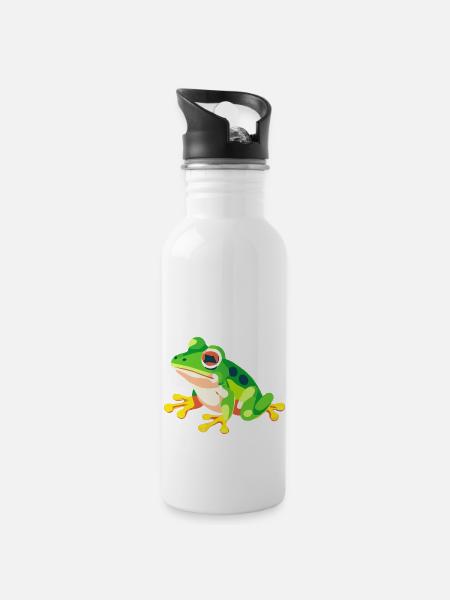 Frosch - Trinkflasche mit integriertem Trinkhalm - Weiß