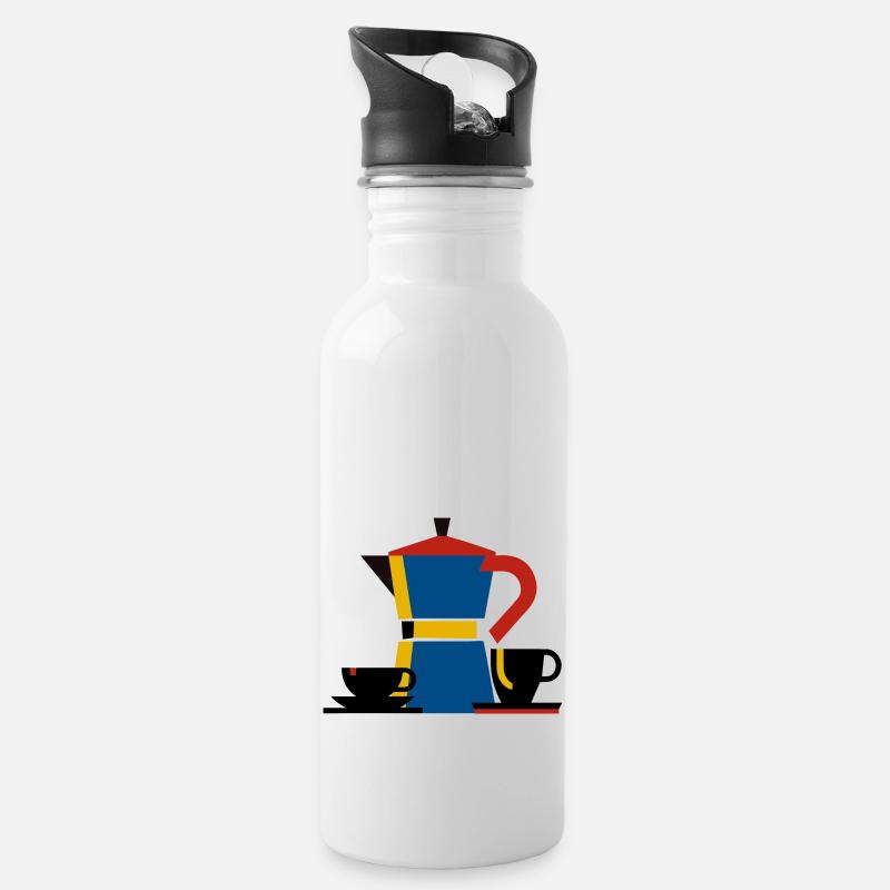 bauhaus minimalismus design bialetti kaffe - Trinkflasche mit integriertem Trinkhalm - Weiß